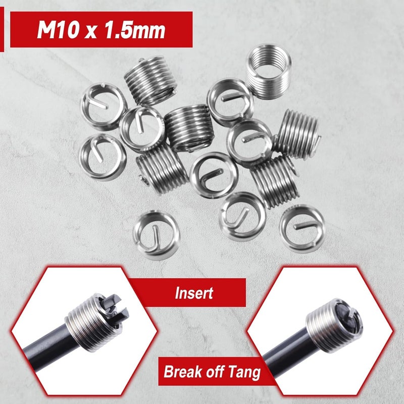 LEONTOOL 20 Piece M10 x 1.5mm Thread Repair Insert Kit, Metric Stainless Steel Helicoil Kit with HSS Drill Bits, Portable Rethreading Tool Kits, Compatible Hand Tool Set for Auto Repairing - Image 5